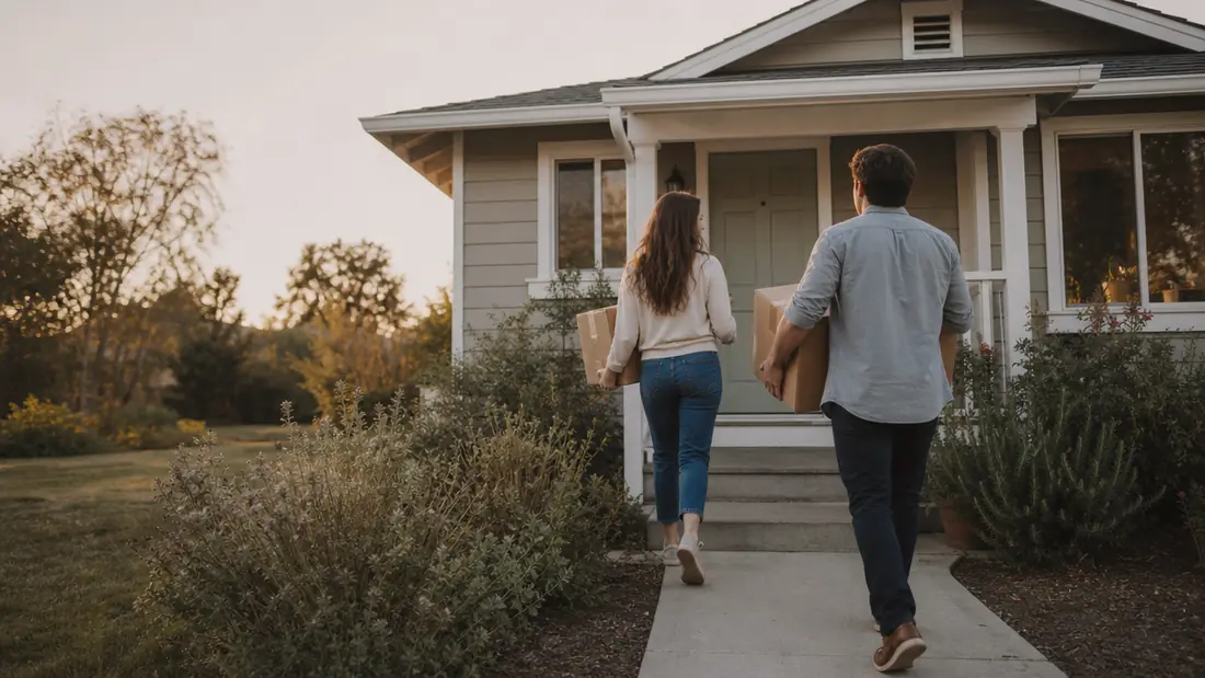 A young couple settling into their new home